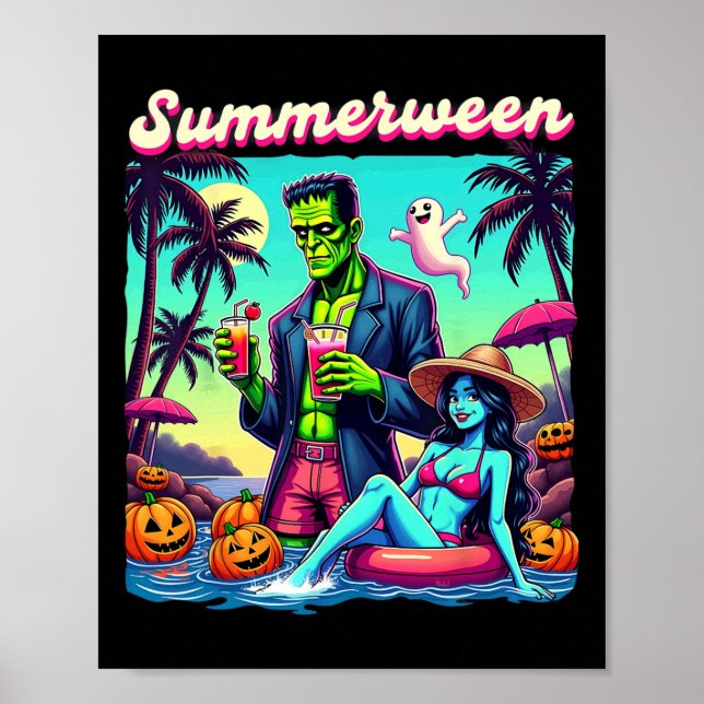 Summer Halloween Zombie Frankenstein Boo Ghost Poster (Framsidan)