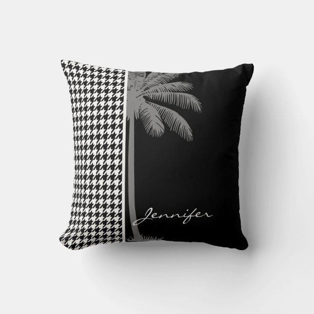 Summer Handflatan Black Houndstooth Kudde (Framsida)