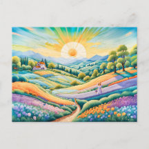 Summer Hillside med Lavender och Flower Fält