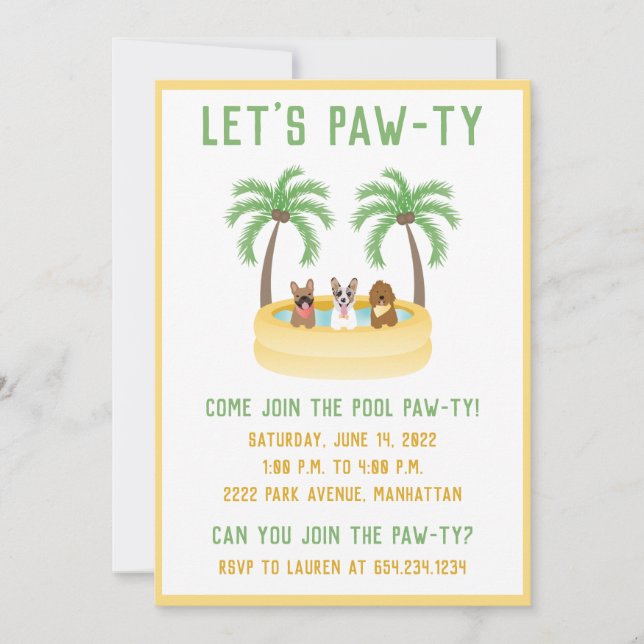 Summer Hundar Swimming Bassäng Inbjudningar (Framsida)