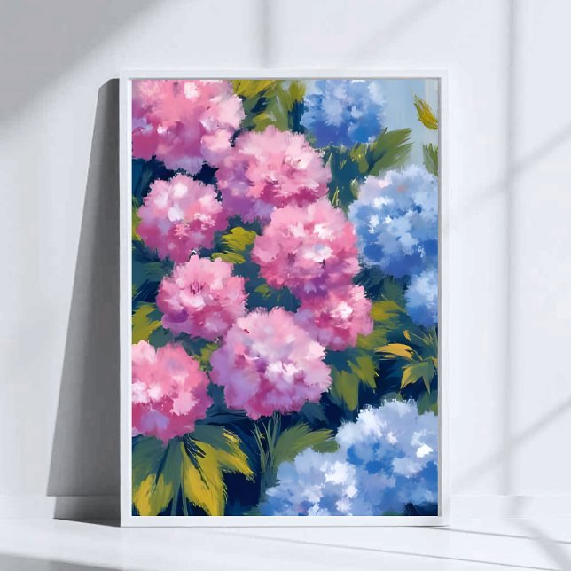 Summer Hydrangeas | Pink & Blue Coastal Flowers Poster (Skapare uppladdad)
