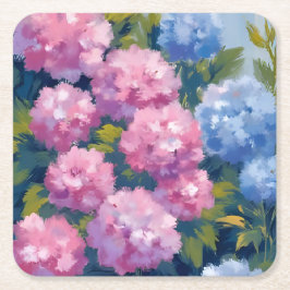 Summer Hydrangeas | Pink & Blue Coastal Flowers Underlägg Papper Kvadrat