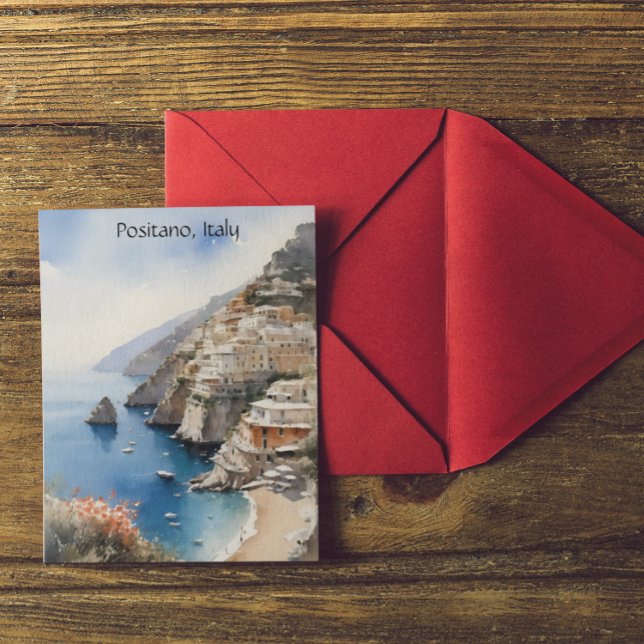 Summer in Positano Italy Watercolor Illustration Vykort (Summer in Positano Italy Watercolor Illustration Postcard)