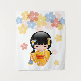 Summer Kokeshi Doll - Gult Kimono Geisha Girl
