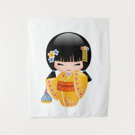 Summer Kokeshi Doll - Gult Kimono Geisha Girl