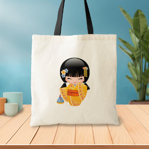 Summer Kokeshi Doll - Gult Kimono Geisha Girl 2 Tygkasse