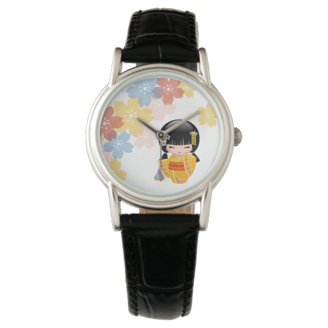 Summer Kokeshi Doll - Gult Kimono Geisha Girl Armbandsur (Framsida)