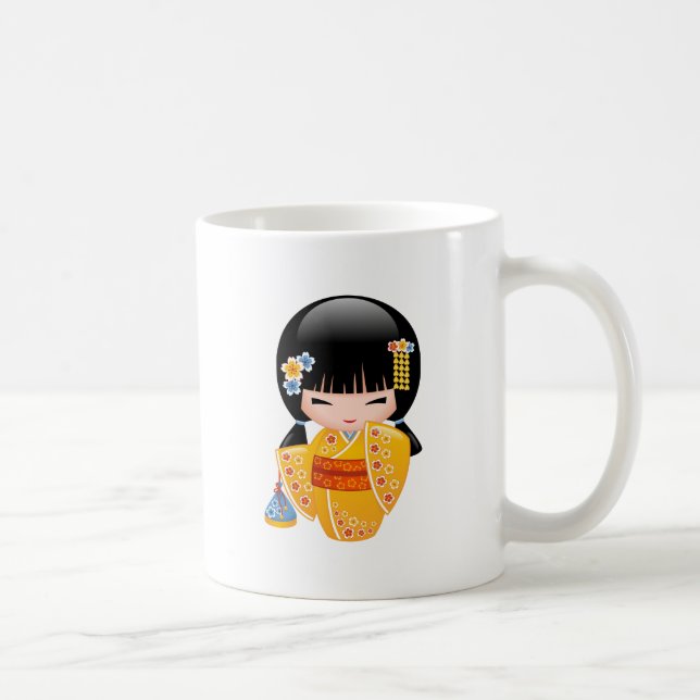 Summer Kokeshi Doll - Gult Kimono Geisha Girl Co Kaffemugg (Höger)