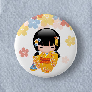 Summer Kokeshi Doll - Gult Kimono Geisha Girl Knapp