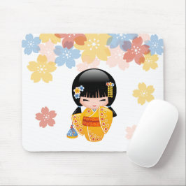 Summer Kokeshi Doll - Gult Kimono Geisha Girl Musmatta