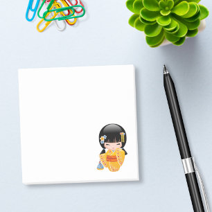 Summer Kokeshi Doll - Gult Kimono Geisha Girl Post-it Block