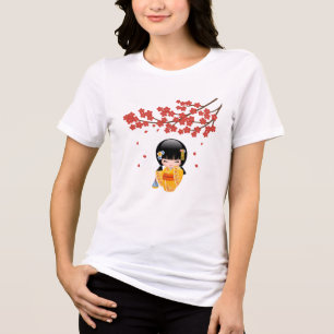 Summer Kokeshi Doll - Gult Kimono Geisha Girl T Shirt
