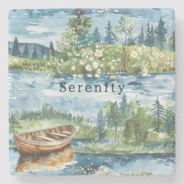 Summer Lake Boat Flowers Serenity Stenunderlägg