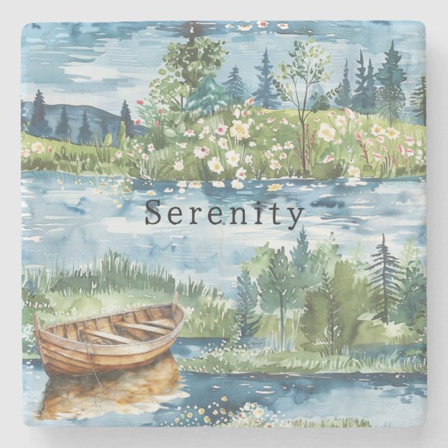 Summer Lake Boat Flowers Serenity Stenunderlägg (Framsidan)