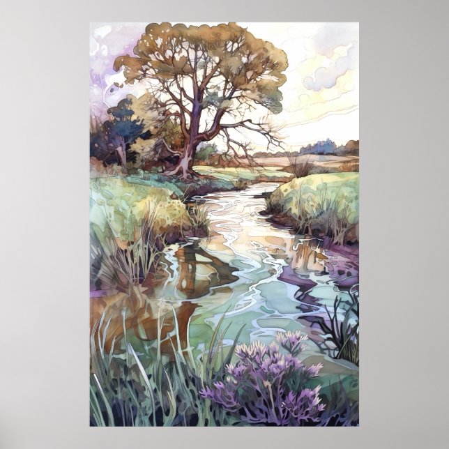 Summer Landscape Watercolor  Poster (Framsidan)