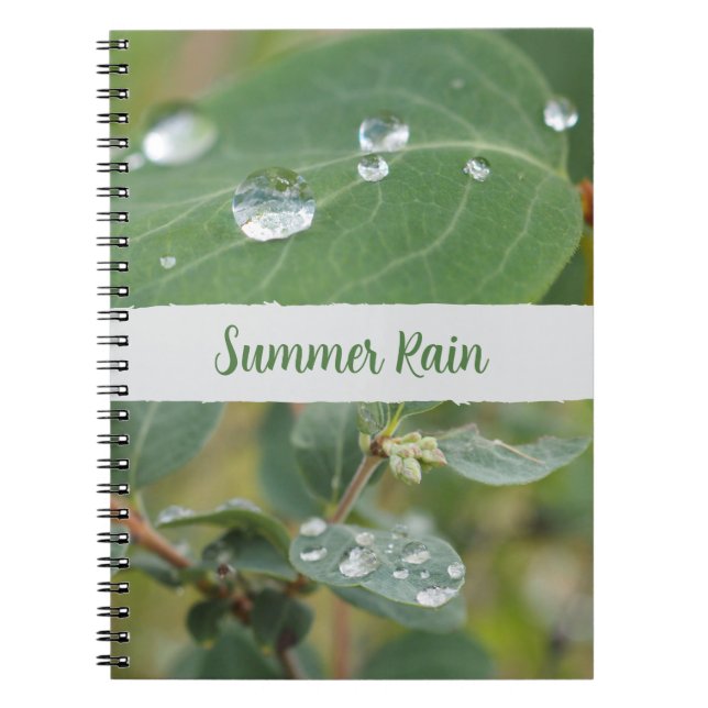 Summer Leaves and Raindrops Photo Spiral Notebook Anteckningsbok (Framsidan)