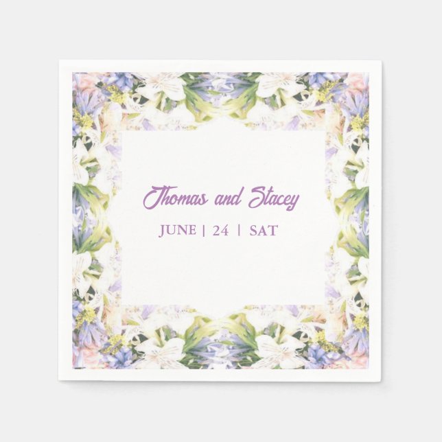 Summer Lilac WildblommRomantic Bröllop Pappersservett (Framsidan)