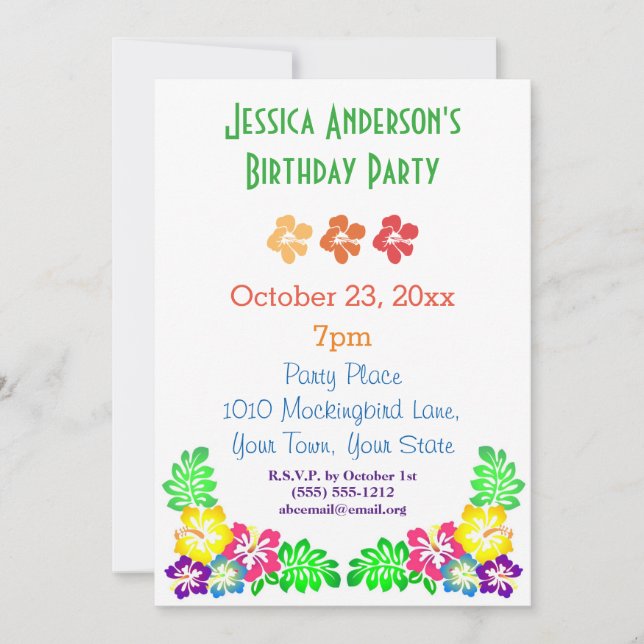 Summer Luau Hibiscus Hawaiian Tropical Birthday Inbjudningar (Framsida)