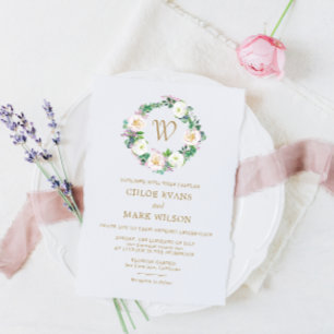 Summer Lush Bloom Watercolor Monogram Bröllop Inbjudningar