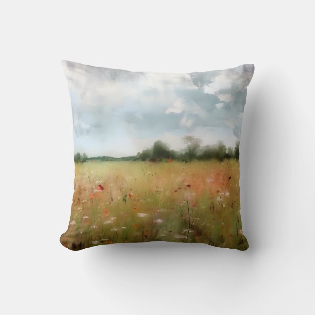 Summer Meadow Wildblomlandskap Art Kudde (Framsida)