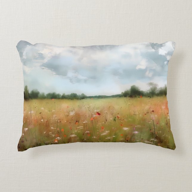 Summer Meadow Wildblomlandskap Art Prydnadskudde (Framsidan)