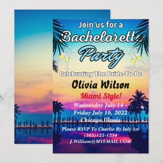 Summer Miami Helg Beach Bachelorette Party Inbjudningar
