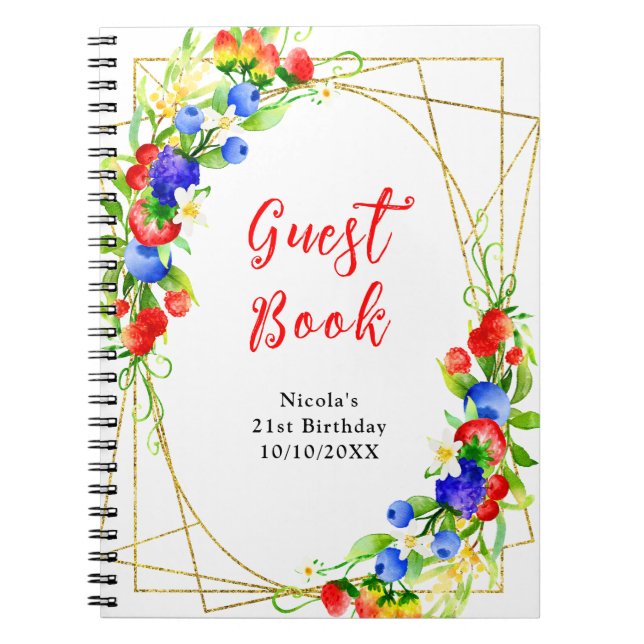 Summer Mixed Berries Birthday Guest Book Anteckningsbok (Framsidan)