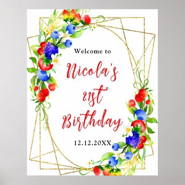 Summer Mixed Berries Birthday Welcome Poster (Framsidan)
