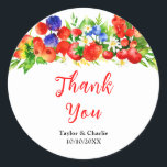 Summer Mixed Berries Wedding Thank You Runt Klistermärke<br><div class="desc">This beautiful and elegant wedding thank you sticker features watercolor blueberries,  strawberries,  redberries and foliage. The text combines handwritten script and serif fonts for a stylish and modern look. This is perfect for a spring or summer rustic wedding.</div>