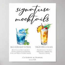 Summer Mocktails Blue Hawaiian Piña Colada Menu Poster