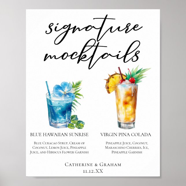 Summer Mocktails Blue Hawaiian Piña Colada Menu Poster (Framsidan)