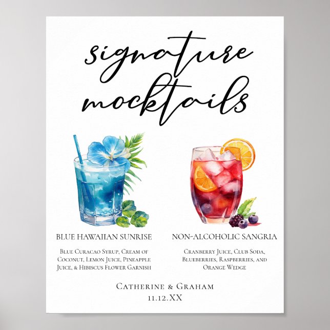 Summer Mocktails Blue Hawaiian Sangria Menu Poster (Framsidan)