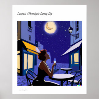 Summer Moonlight Starry Himlar Poster