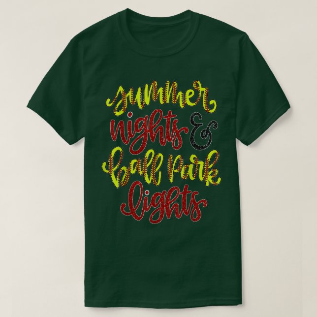 Summer Nights and Ballpark Lights Softball Sports  T Shirt (Design framsida)