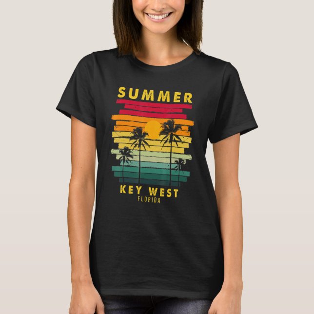 Summer Nyckel Väster Florida Beach Sunset Retro 1 T Shirt (Framsida)