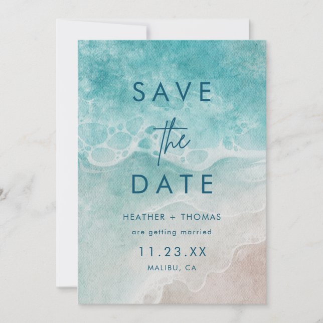 Summer Ocean Blue Beach Elegance Save the Date (Framsida)