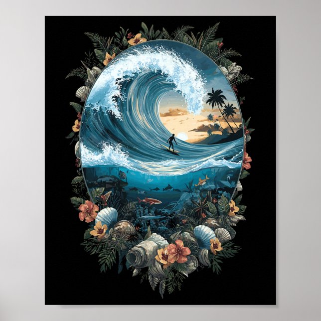 Summer Ocean Wave Surfing Tropical Beach Reef  Poster (Framsidan)