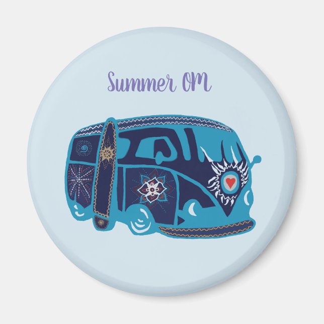 Summer Om Hippie Van Standard, 5,7 cm Round Magnet (Framsidan)