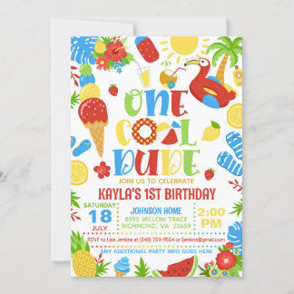 Summer One Cool Dude 1st Birthday Invitation Inbjudningar