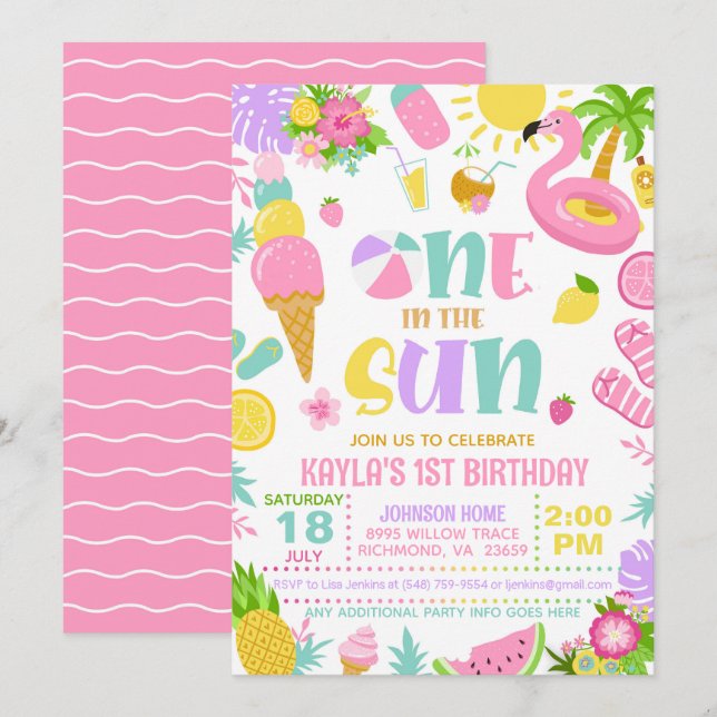 Summer One in the Sun Birthday Party Invitation Inbjudningar (Fram/baksida)