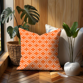 Summer Orange White Retro Chic Trellis Mönster Kudde