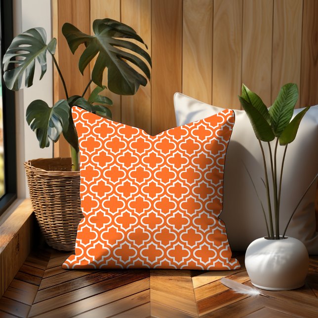 Summer Orange White Retro Chic Trellis Mönster Kudde (Skapare uppladdad)