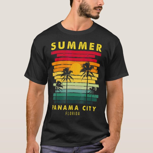 Summer Panama City Florida Beach Sunset Retro T Shirt (Framsida)