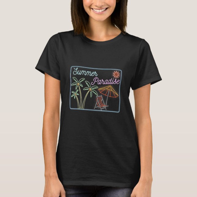 Summer Paradise Retro Vintage Neon T Shirt (Framsida)