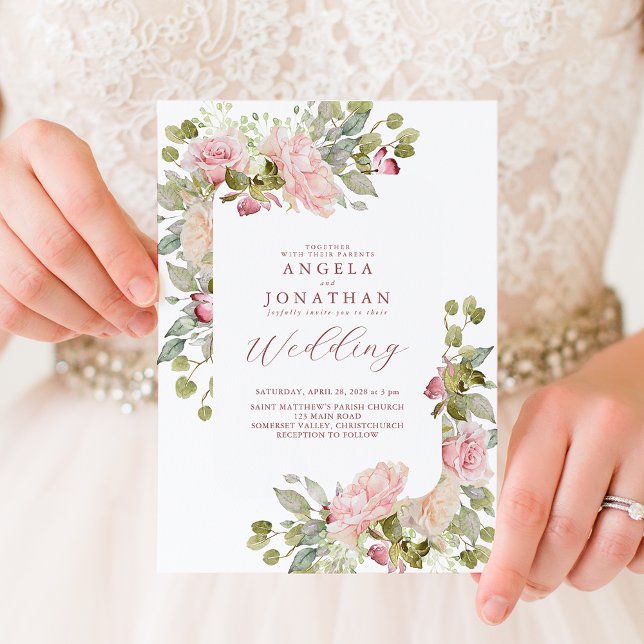 Summer Pastel Blommigt Bröllop Inbjudningar (Summer Pastel Pink Floral Wedding invitation.)