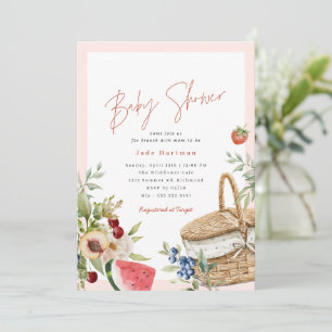 Summer Picnic Brunch för Cute Rosa Girly Baby Sh Inbjudningar