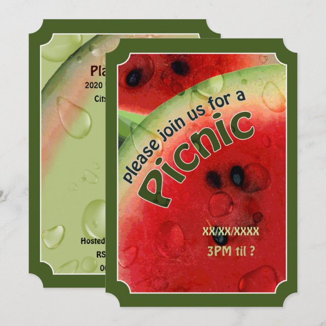 Summer Picnic Fresh Watermelon Biljett Inbjudan (Fram/baksida)