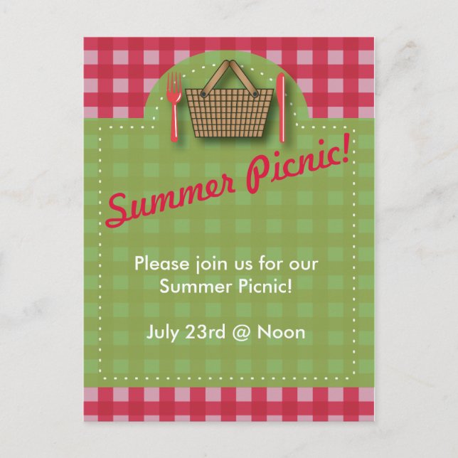 Summer Picnic Gingham Postcard Inbjudan Vykort (Framsida)