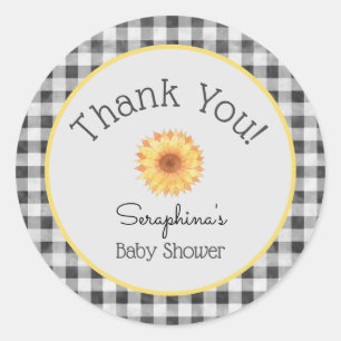 Summer Picnic Gingham Sunsun Baby Shower Runt Klistermärke