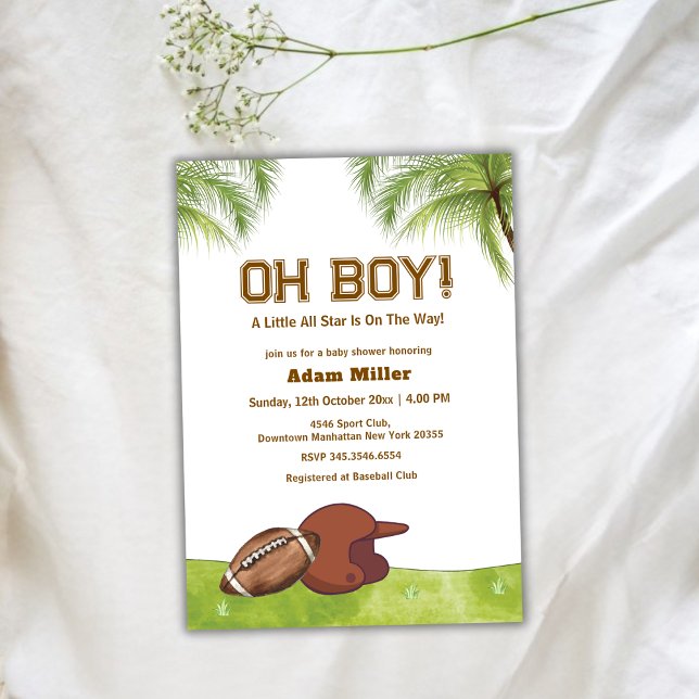 Summer Plam Tree All Star Football Baby Shower  Inbjudningar (Summer Plam Tree All Star Football Baby Shower Invitation)